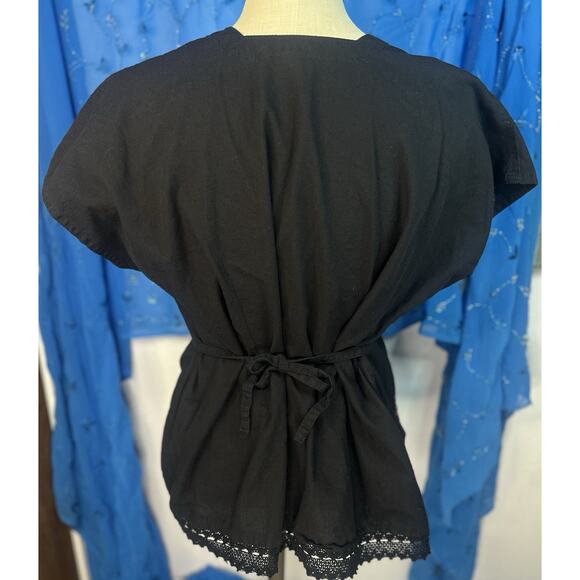 Handmade Mexican Floral Embroidered Top With Tie Back XL - Picture 3 of 7